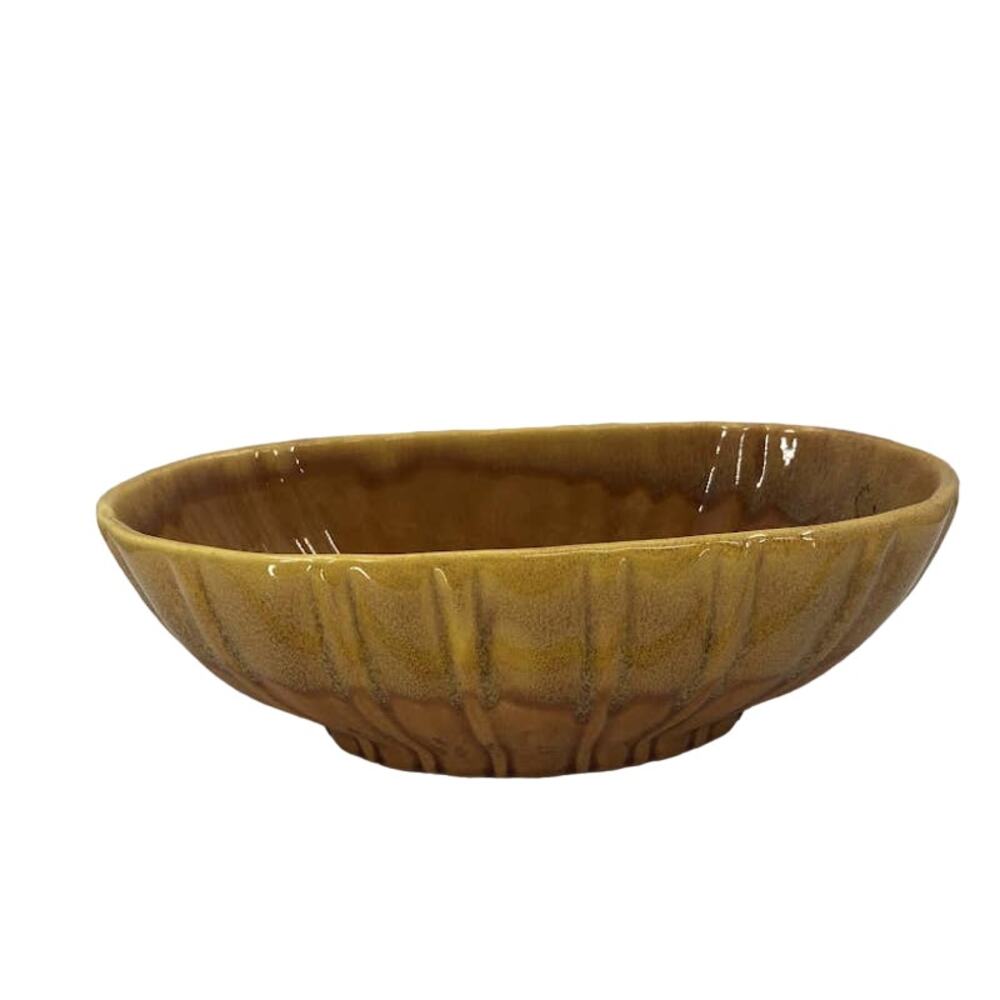 Haeger Oval Drip Glaze Brown Yellow Pottery Bowl Planter Console Dish